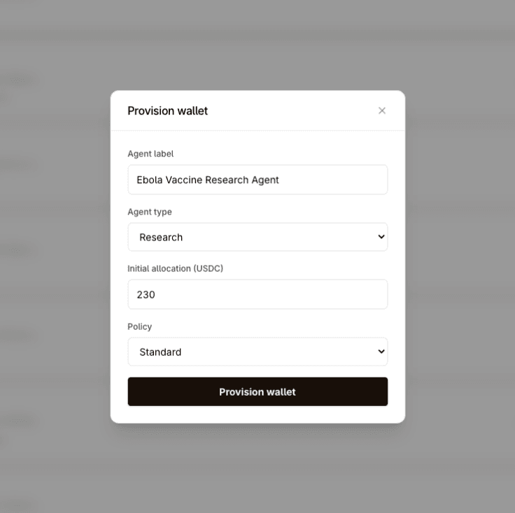 SpriusAI agent wallet dashboard